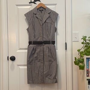 AGB Gray Striped Belted Midi Dress